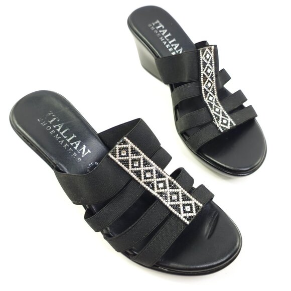 Italian Shoemakers Women's Black Elastic Sandals - Picture 1 of 10
